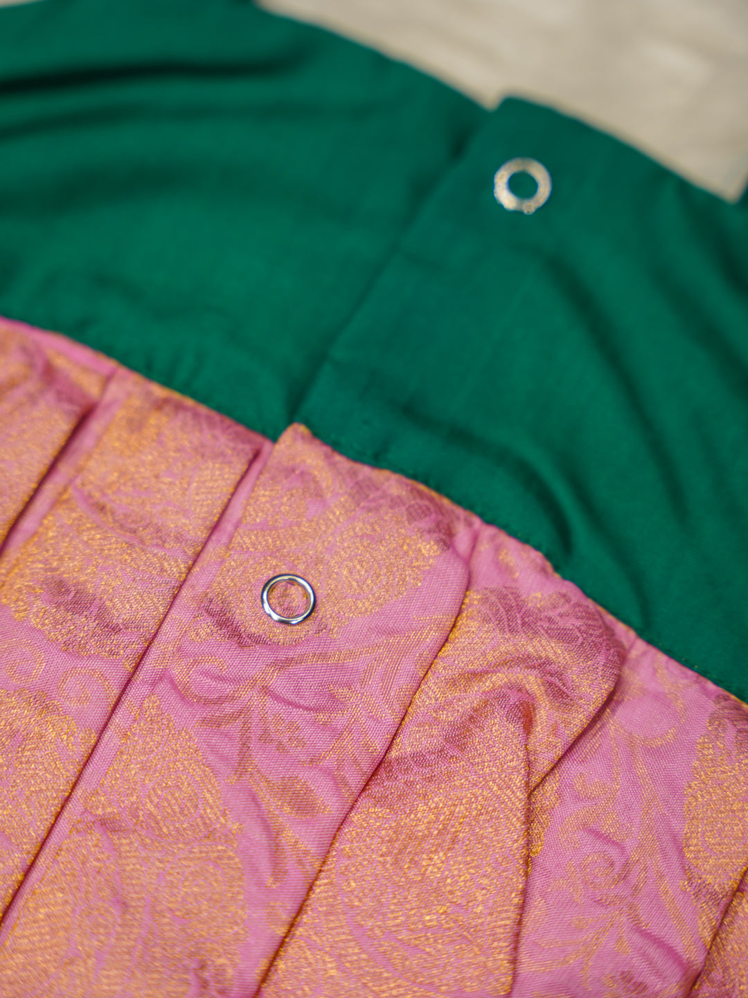 Rose Pink & Emerald Silk Newborn Romper