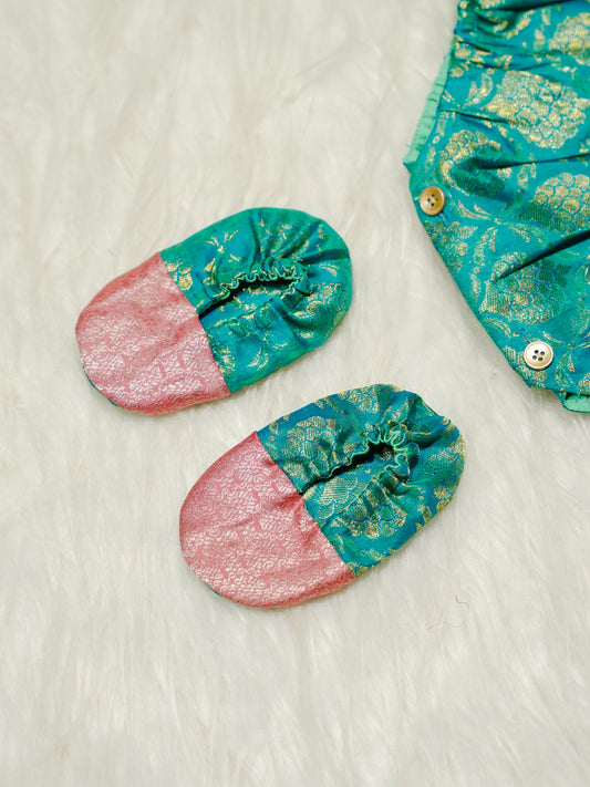 Aqua Blue & Pink Newborn Girl Romper