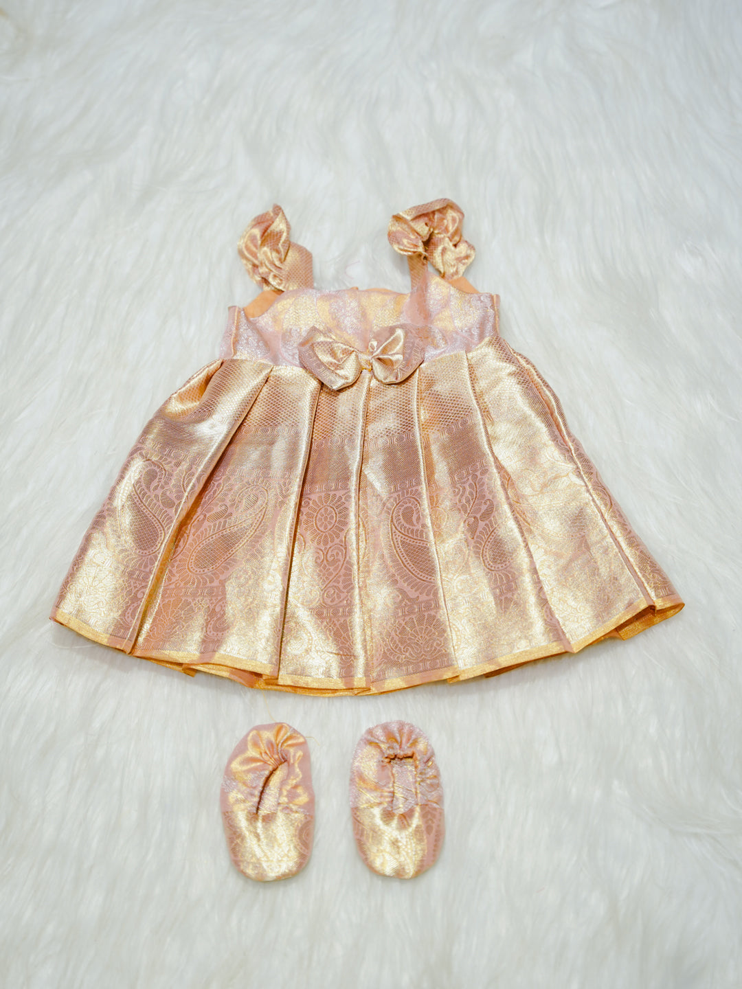 Blush Pink Kanchipuram Silk Baby Gown with Bow