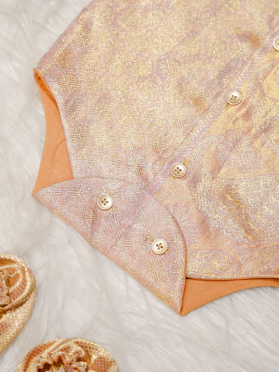 Peach Gold Boy Romper with Zari Motif