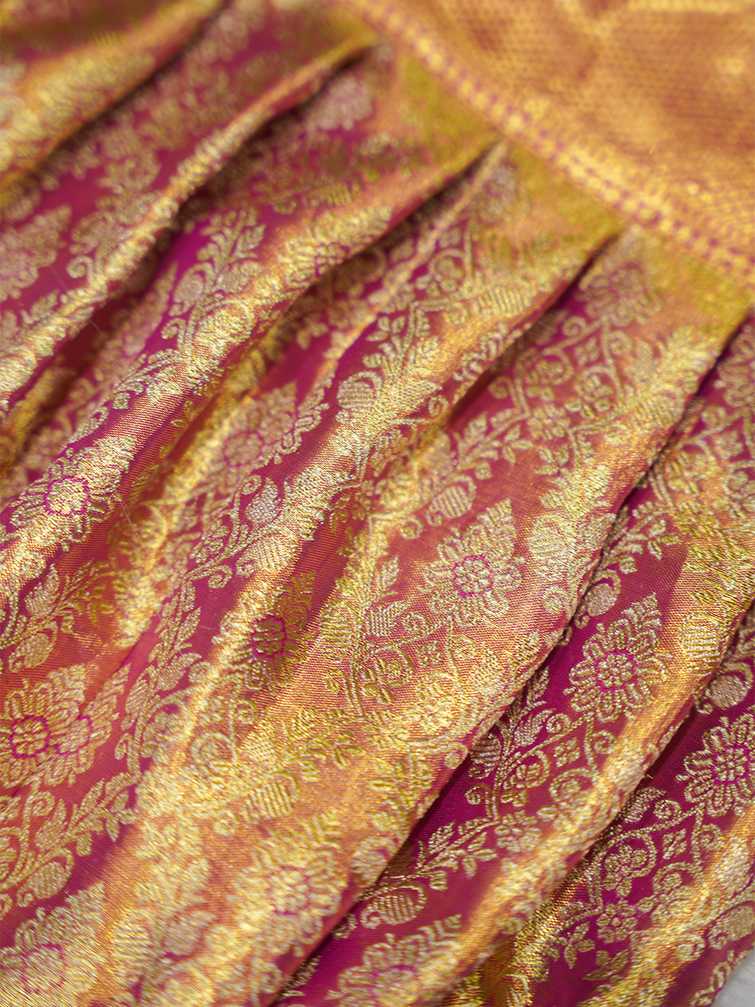 Rani Pink & Gold Kanchipuram Silk Brocade Romper Set