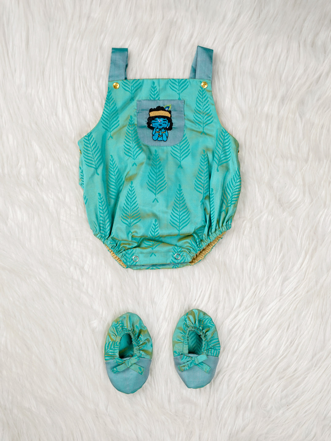 Little Krishna Romper Set – Peacock Blue Edition