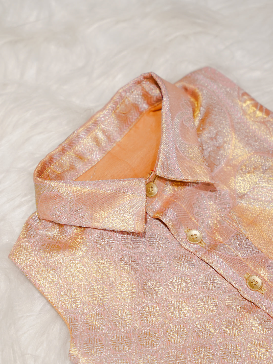 Peach Gold Boy Romper with Zari Motif