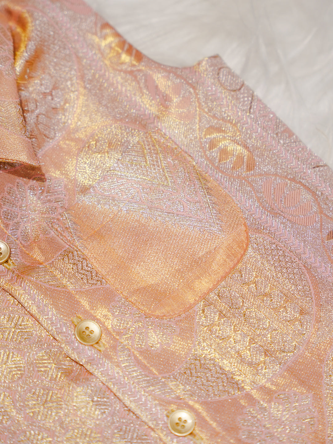 Peach Gold Boy Romper with Zari Motif