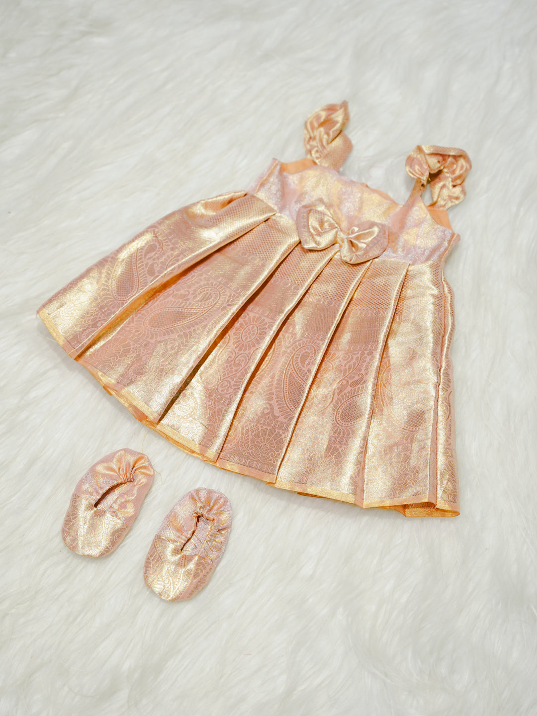 Blush Pink Kanchipuram Silk Baby Gown with Bow