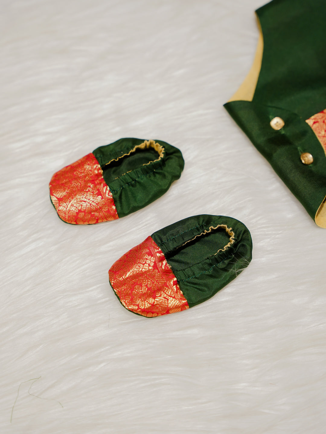 Green Orange Boy Romper with Zari Panel