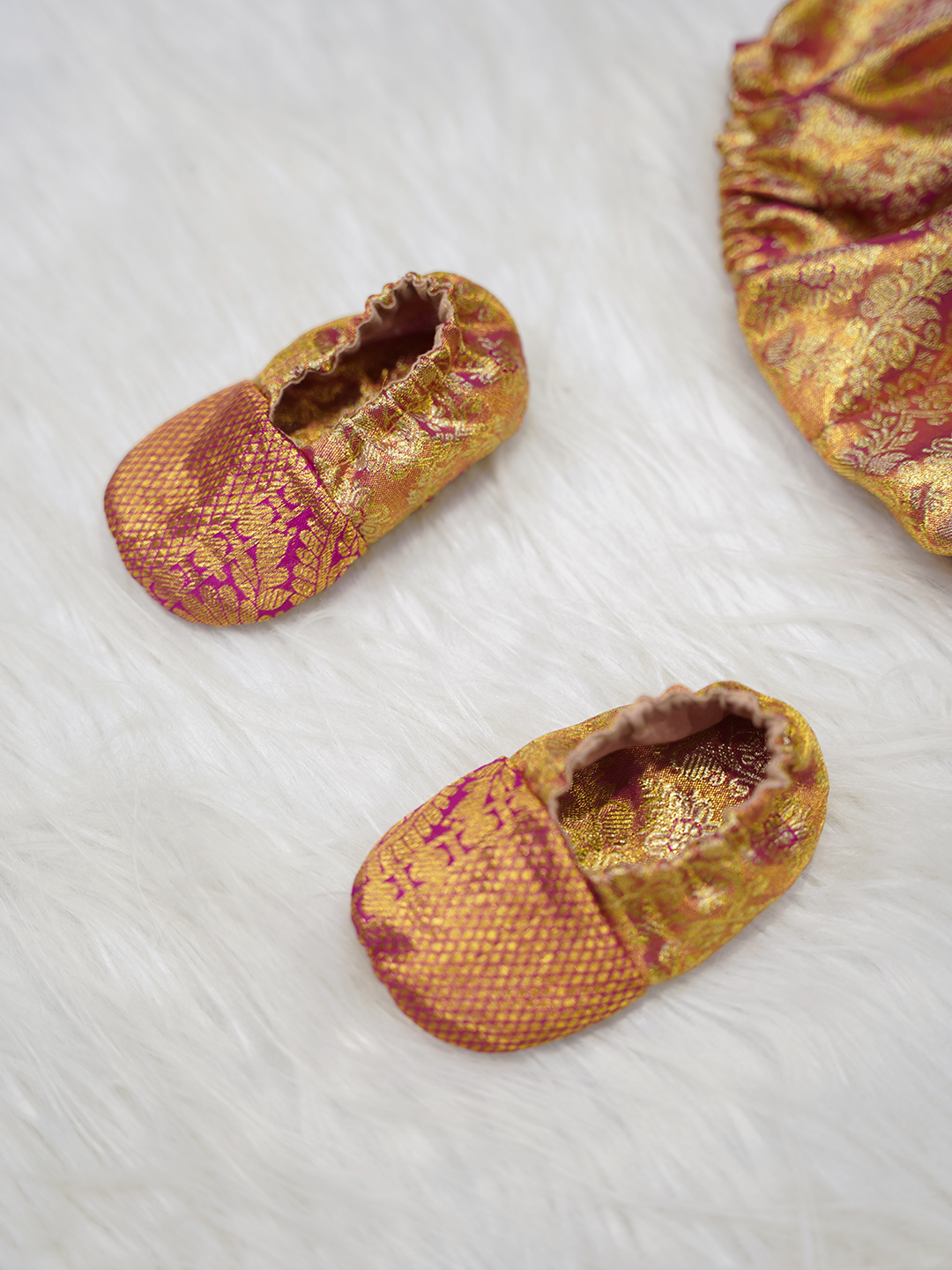 Rani Pink & Gold Kanchipuram Silk Brocade Romper Set