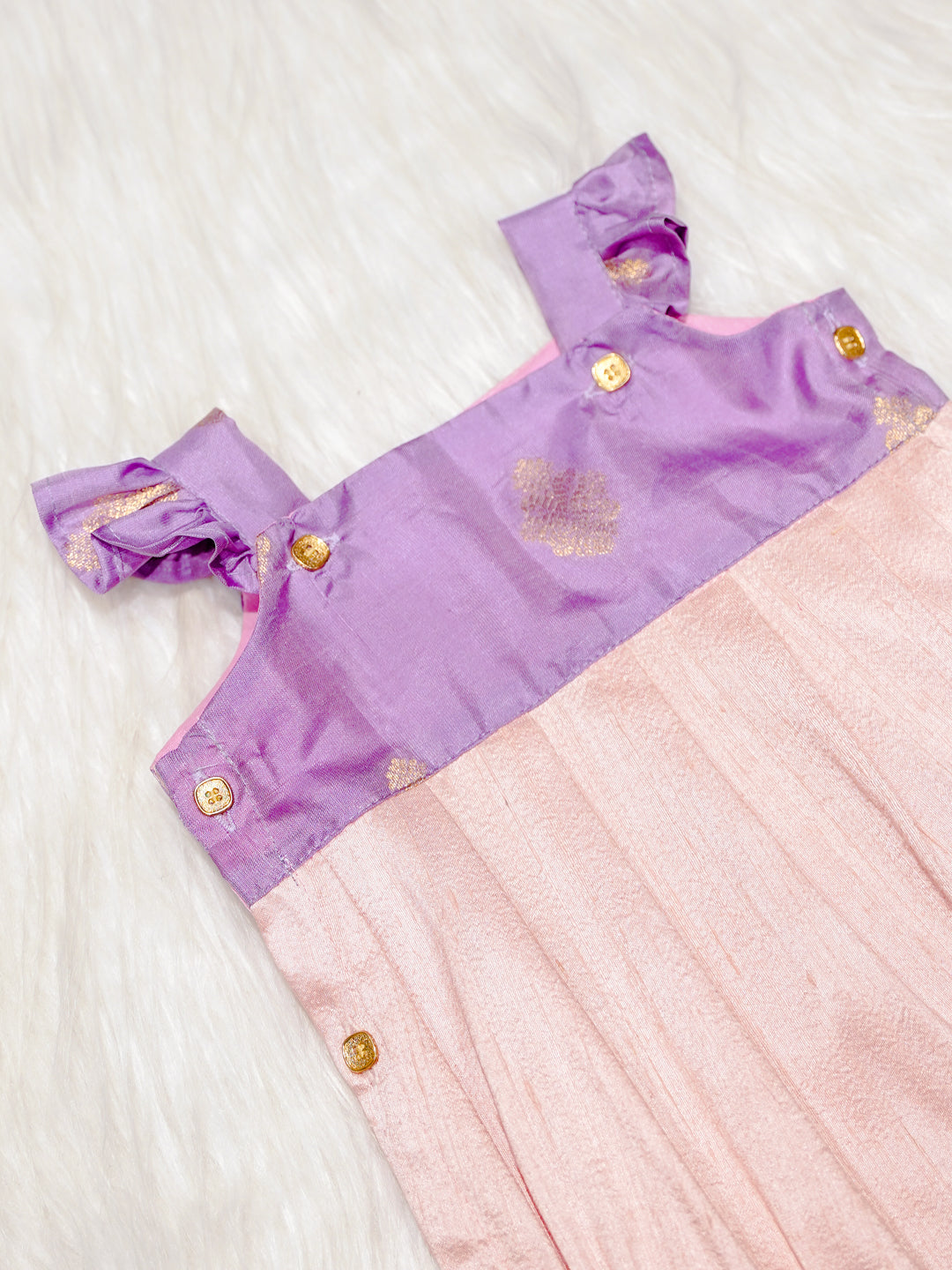 Blush Pink Newborn Girl Romper with Lavender Yoke