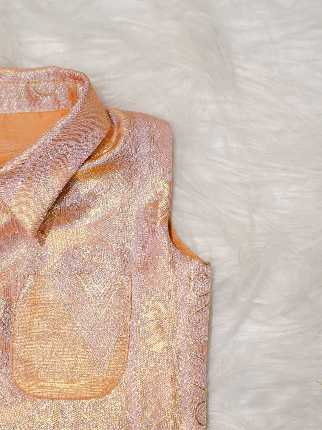Peach Gold Boy Romper with Zari Motif