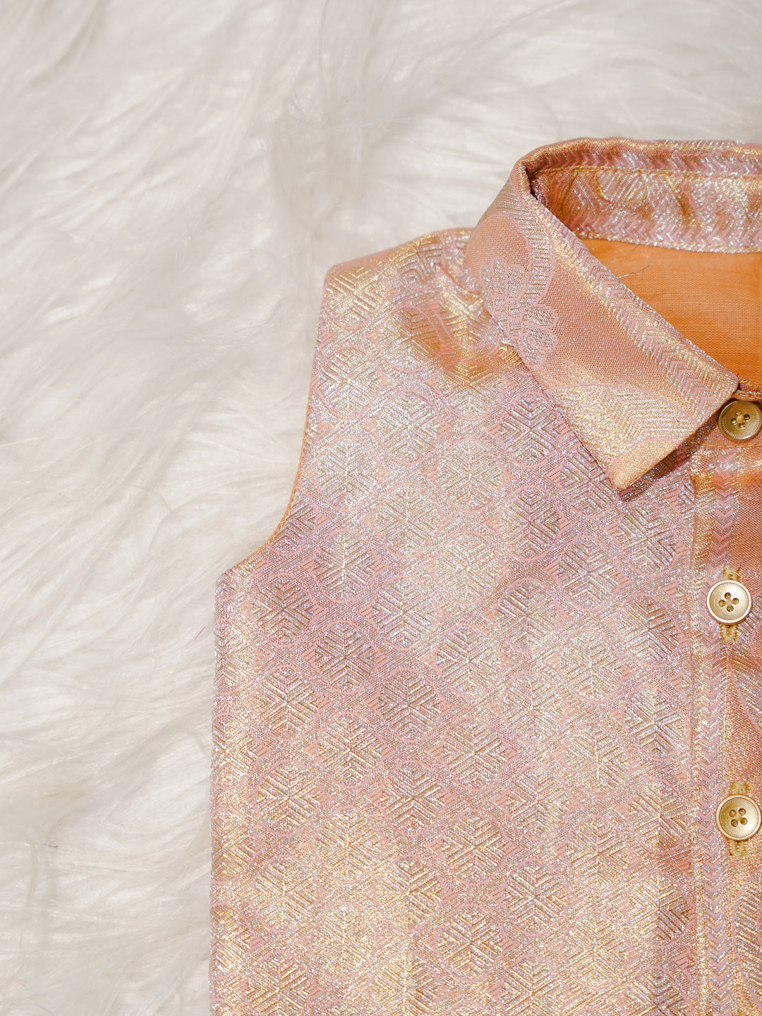 Peach Gold Boy Romper with Zari Motif