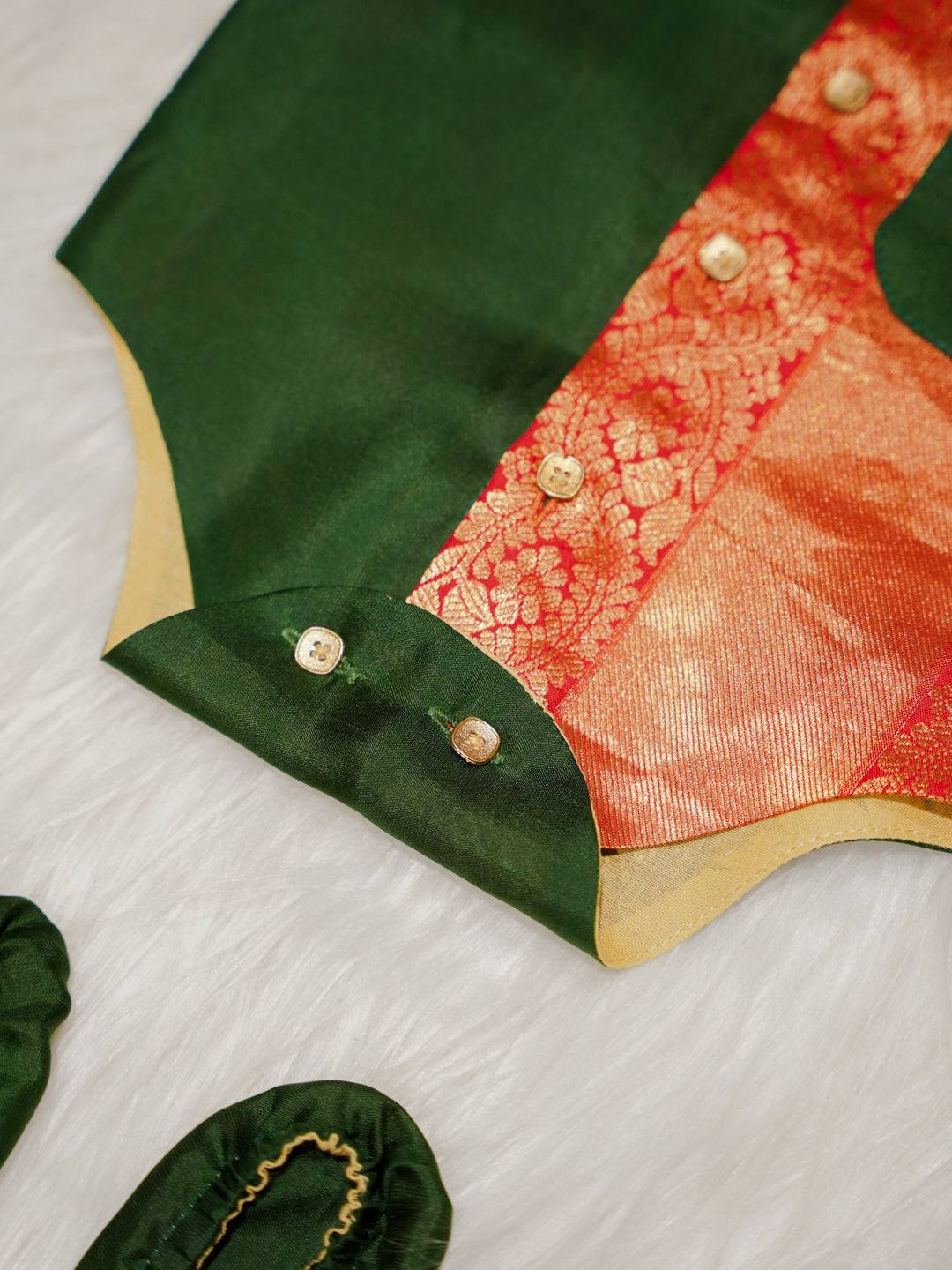 Green Orange Boy Romper with Zari Panel