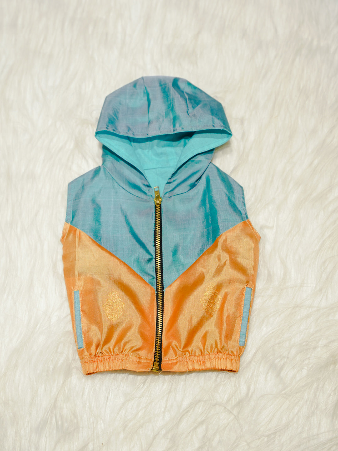Sky Blue Newborn Hooded Jacket with Zari Motifs