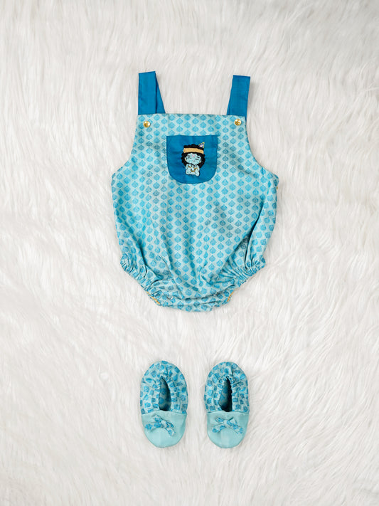 Krishna Kutty Sky Blue Silk Romper Set