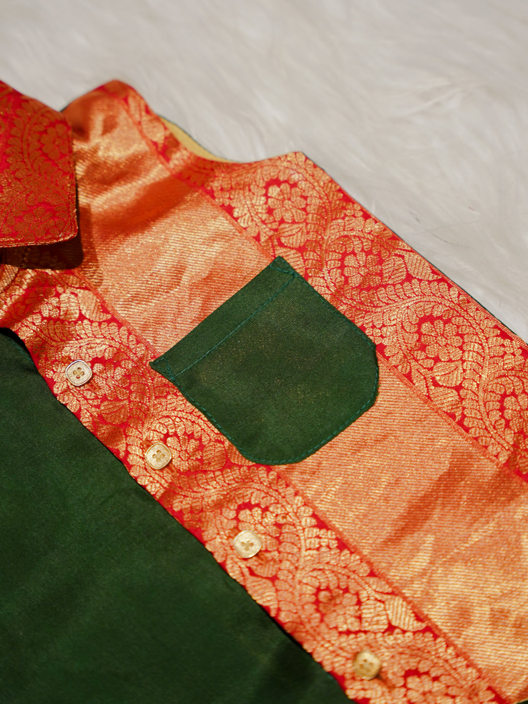 Green Orange Boy Romper with Zari Panel