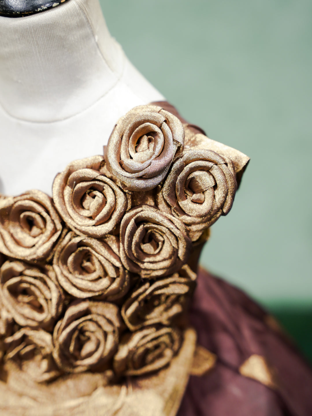 Rosette Embellished Plum Silk Party Gown