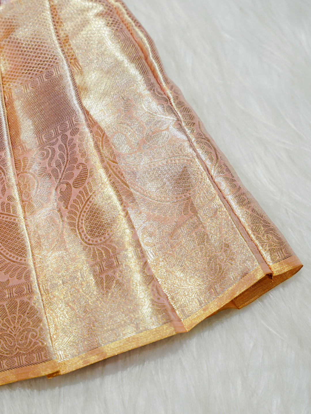 Blush Pink Kanchipuram Silk Baby Gown with Bow