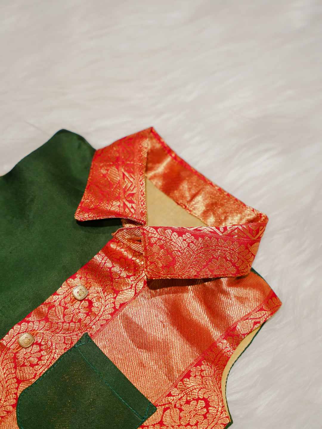 Green Orange Boy Romper with Zari Panel