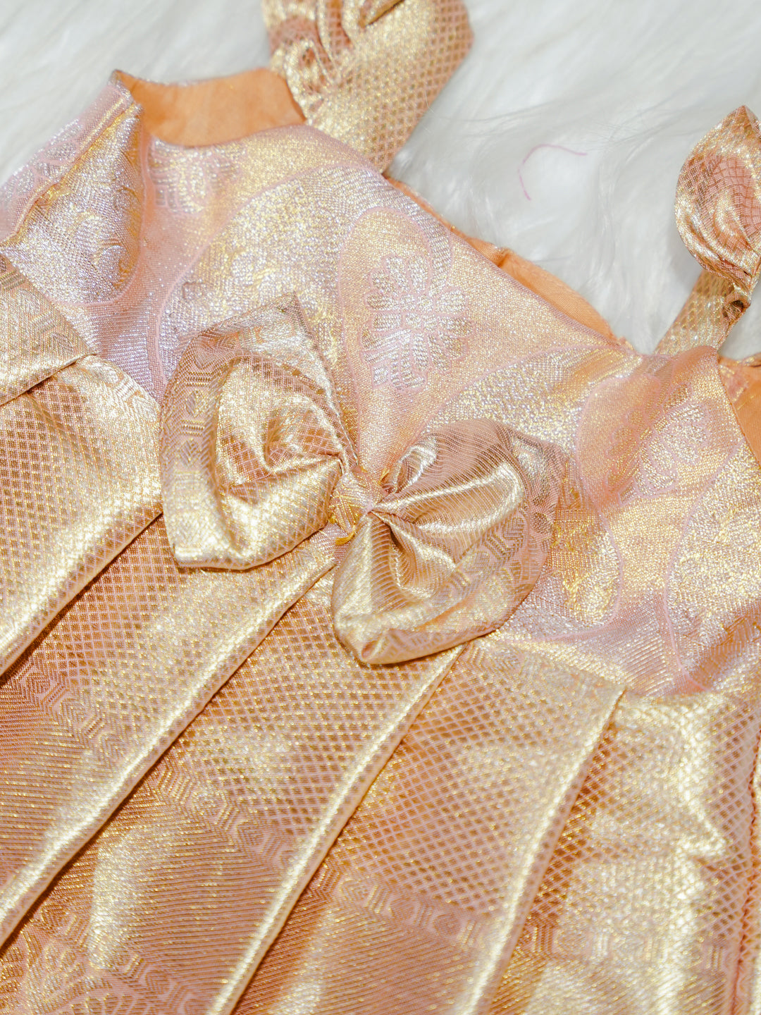 Blush Pink Kanchipuram Silk Baby Gown with Bow