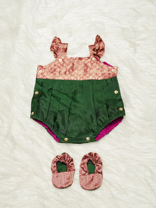 Bottle Green & Rose Gold Newborn Girl Romper