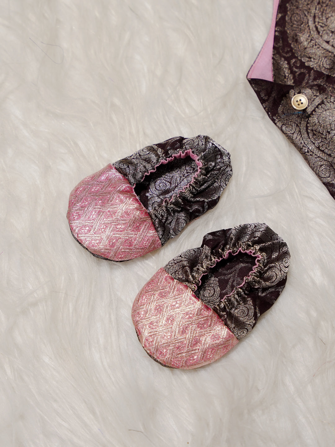 Pink Brown Boy Romper with Zari Panel