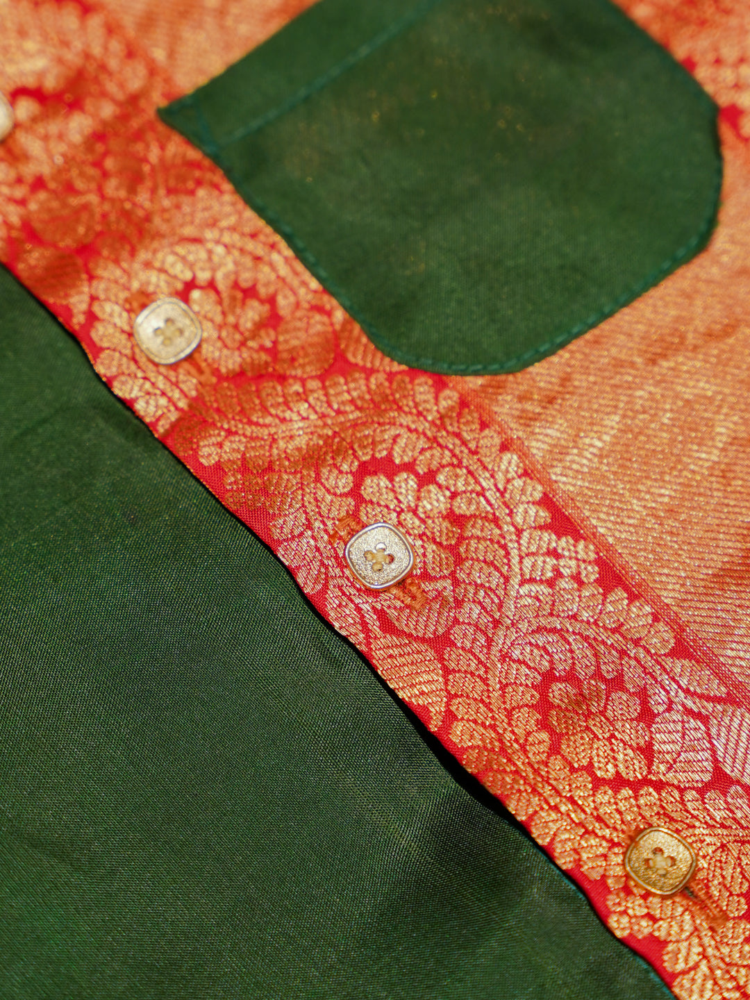 Green Orange Boy Romper with Zari Panel