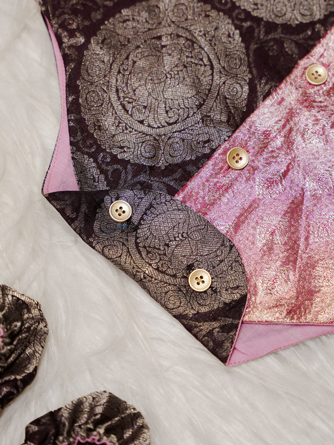 Pink Brown Boy Romper with Zari Panel