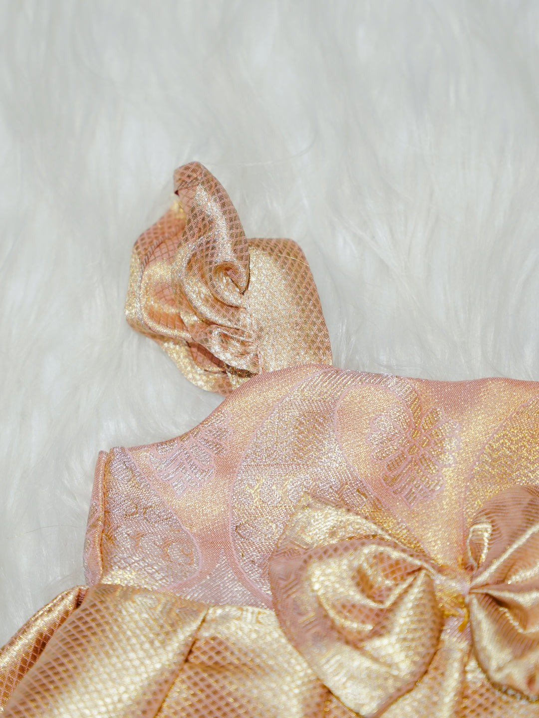 Blush Pink Kanchipuram Silk Baby Gown with Bow