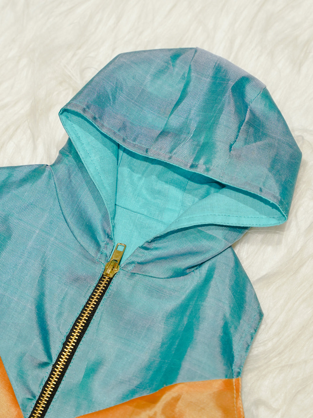 Sky Blue Newborn Hooded Jacket with Zari Motifs