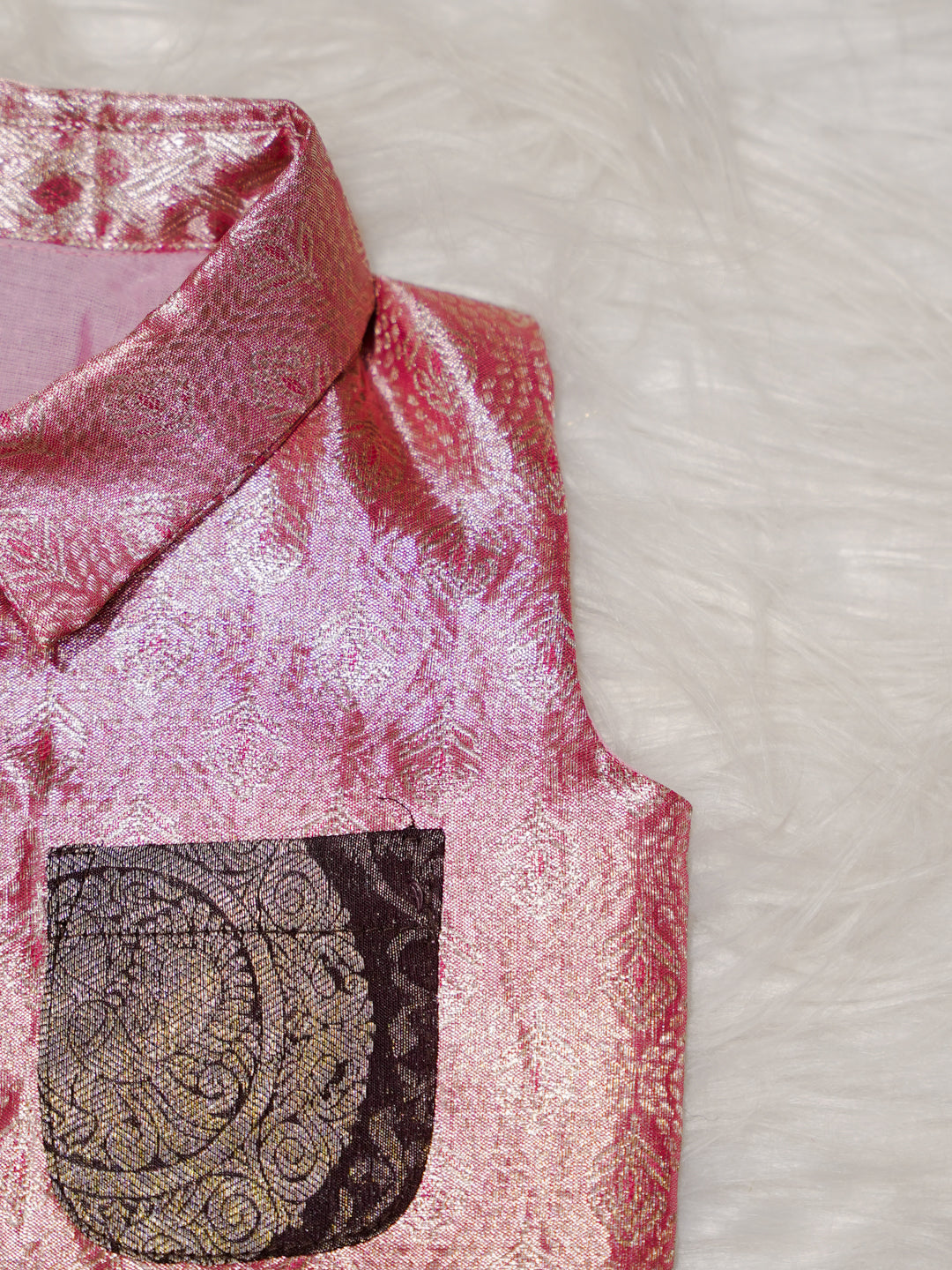 Pink Brown Boy Romper with Zari Panel