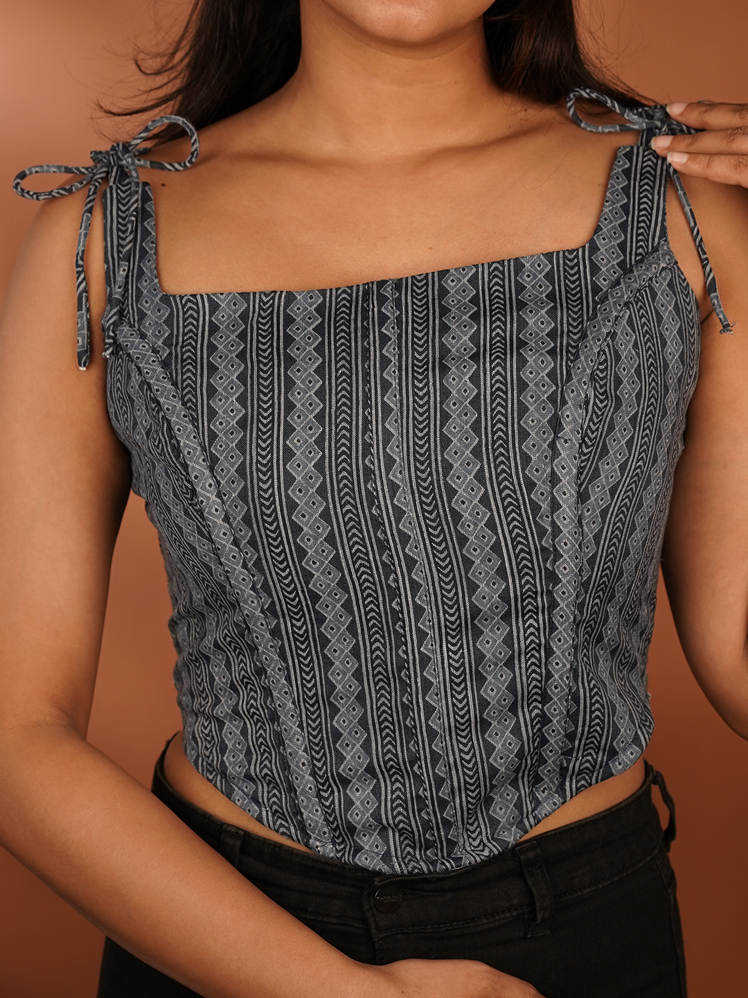 Grey Tribal Stripes Corset – Timeless Fashion Statement with a Modern Twist