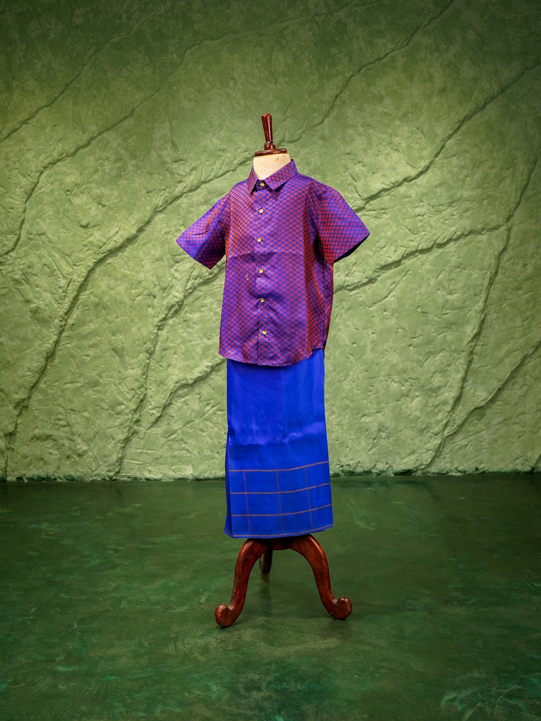 Purple & Blue Kids Vesti & Shirt Set — Pure Kanchipuram Silk
