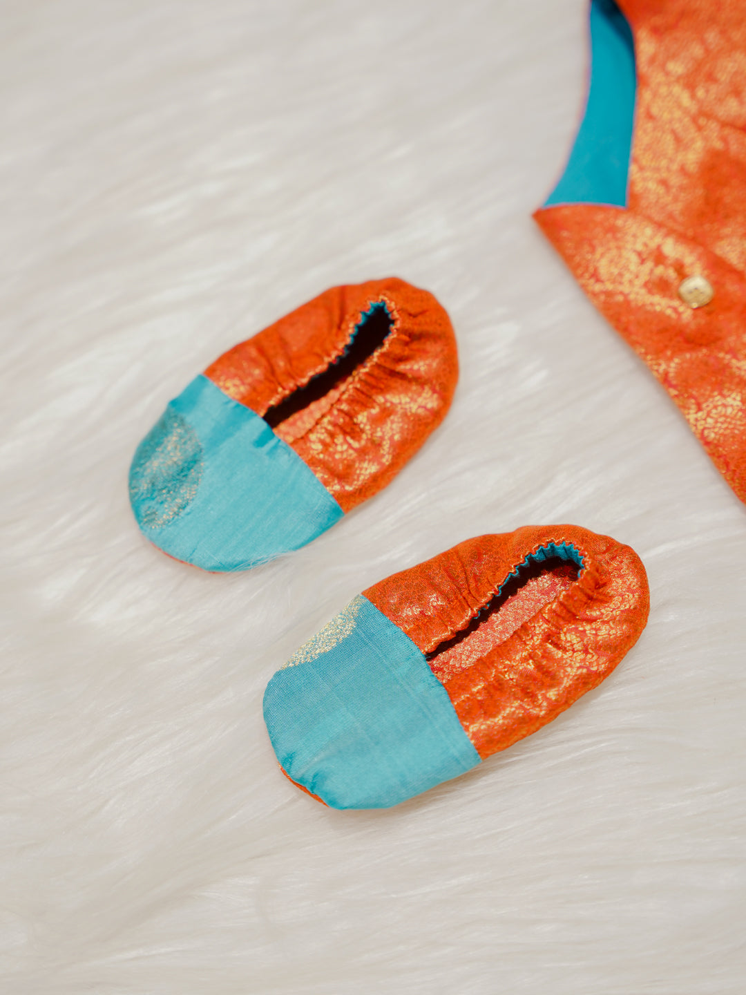 Orange Blue Boy Romper with Contrast Panel