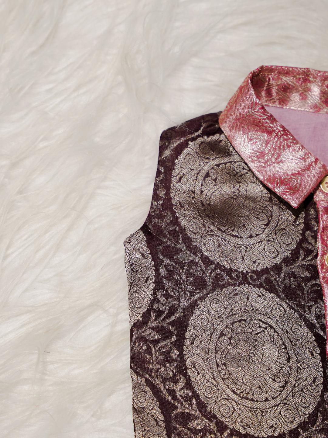 Pink Brown Boy Romper with Zari Panel