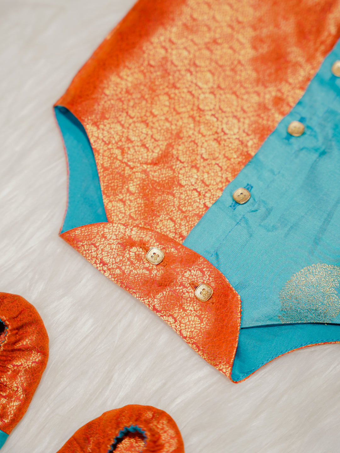 Orange Blue Boy Romper with Contrast Panel