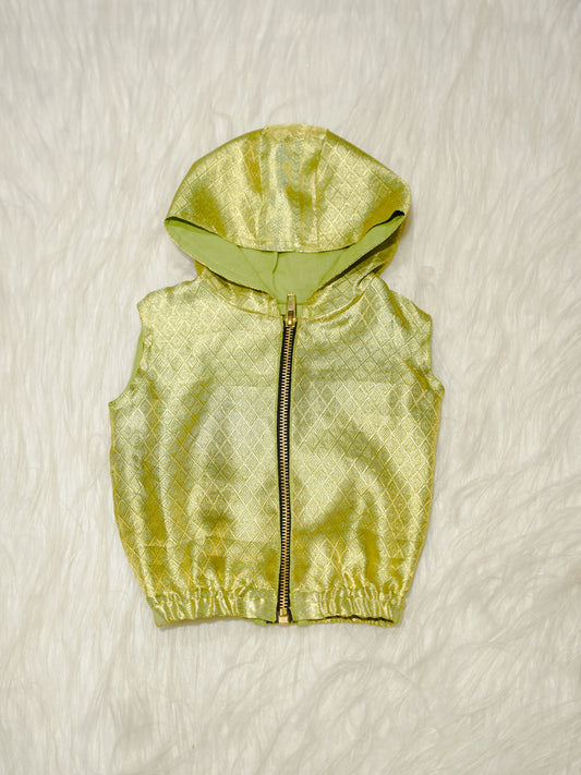 Lime Green Newborn Unisex Hooded Jacket with Woven Design