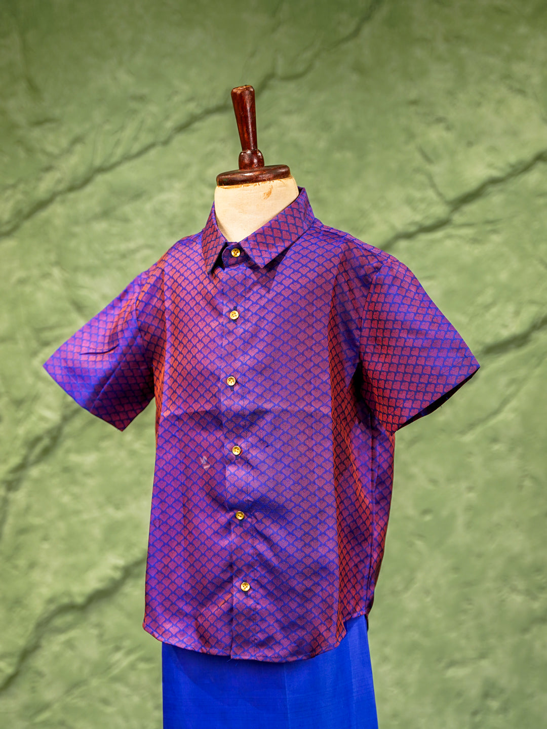 Purple & Blue Kids Vesti & Shirt Set — Pure Kanchipuram Silk