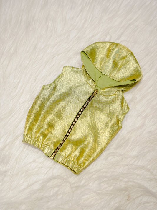 Lime Green Newborn Unisex Hooded Jacket with Woven Design
