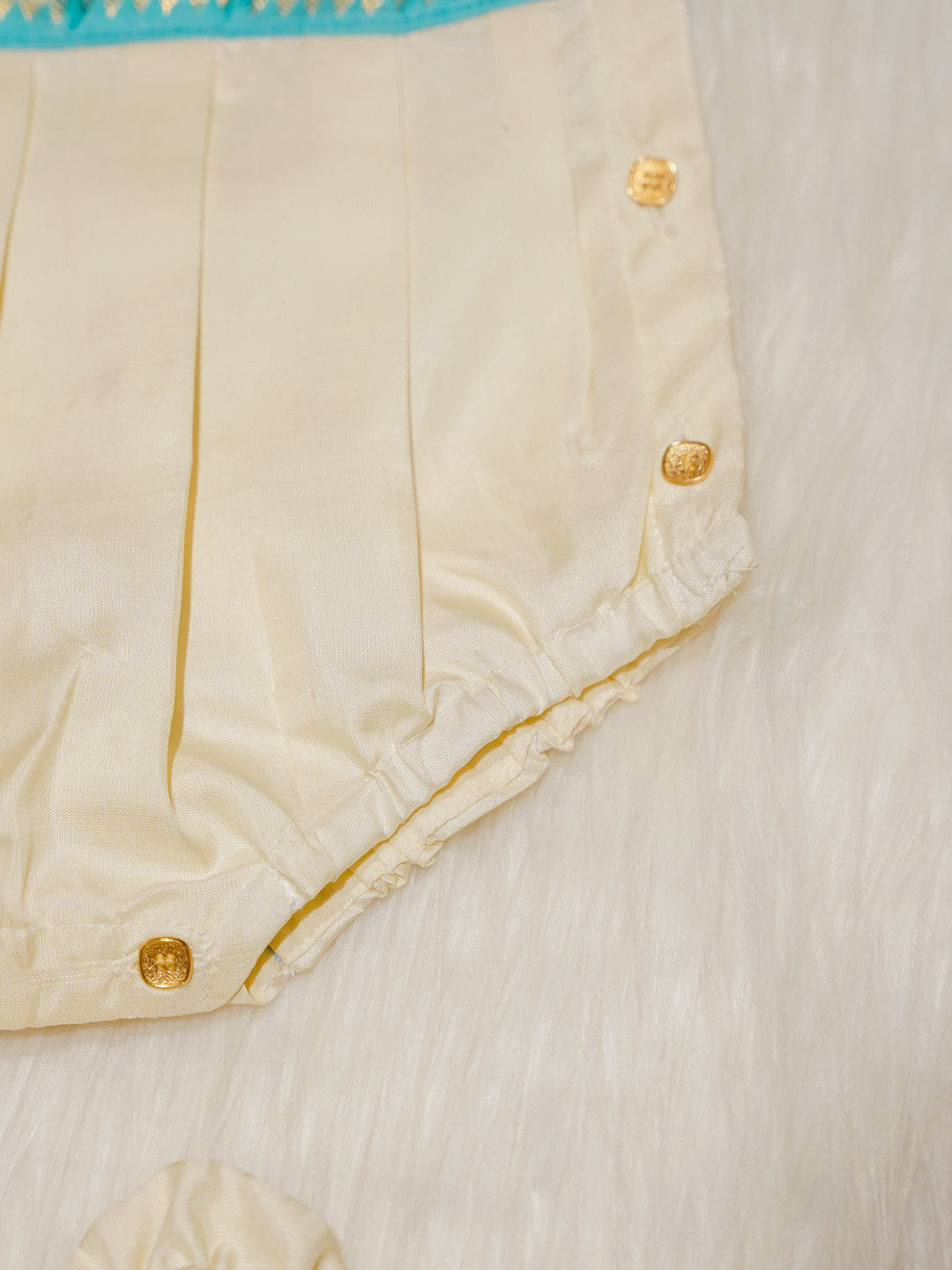 Cream & Teal Kanchipuram Silk Baby Romper Set with Shoes