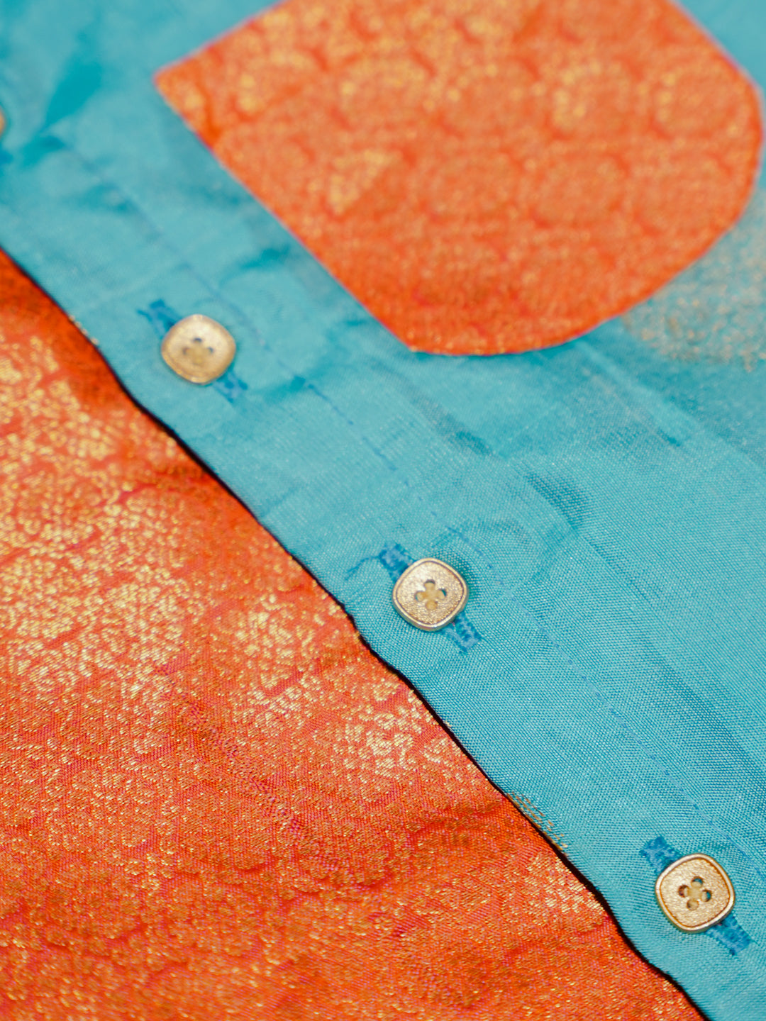 Orange Blue Boy Romper with Contrast Panel