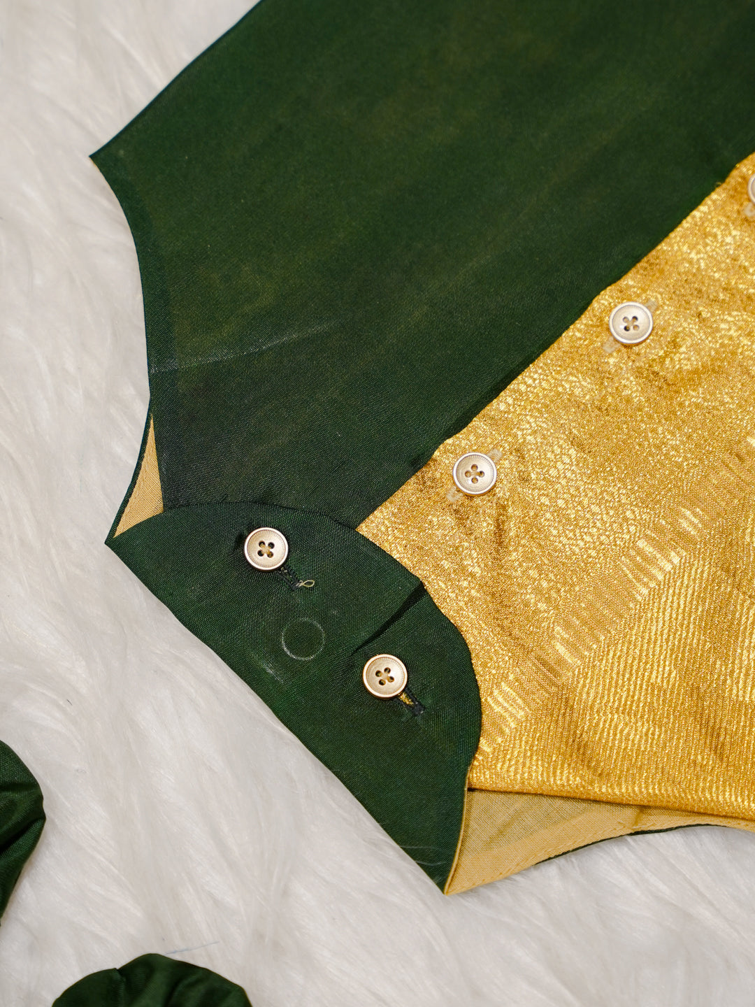 Green Gold Boy Romper with Contrast Panel
