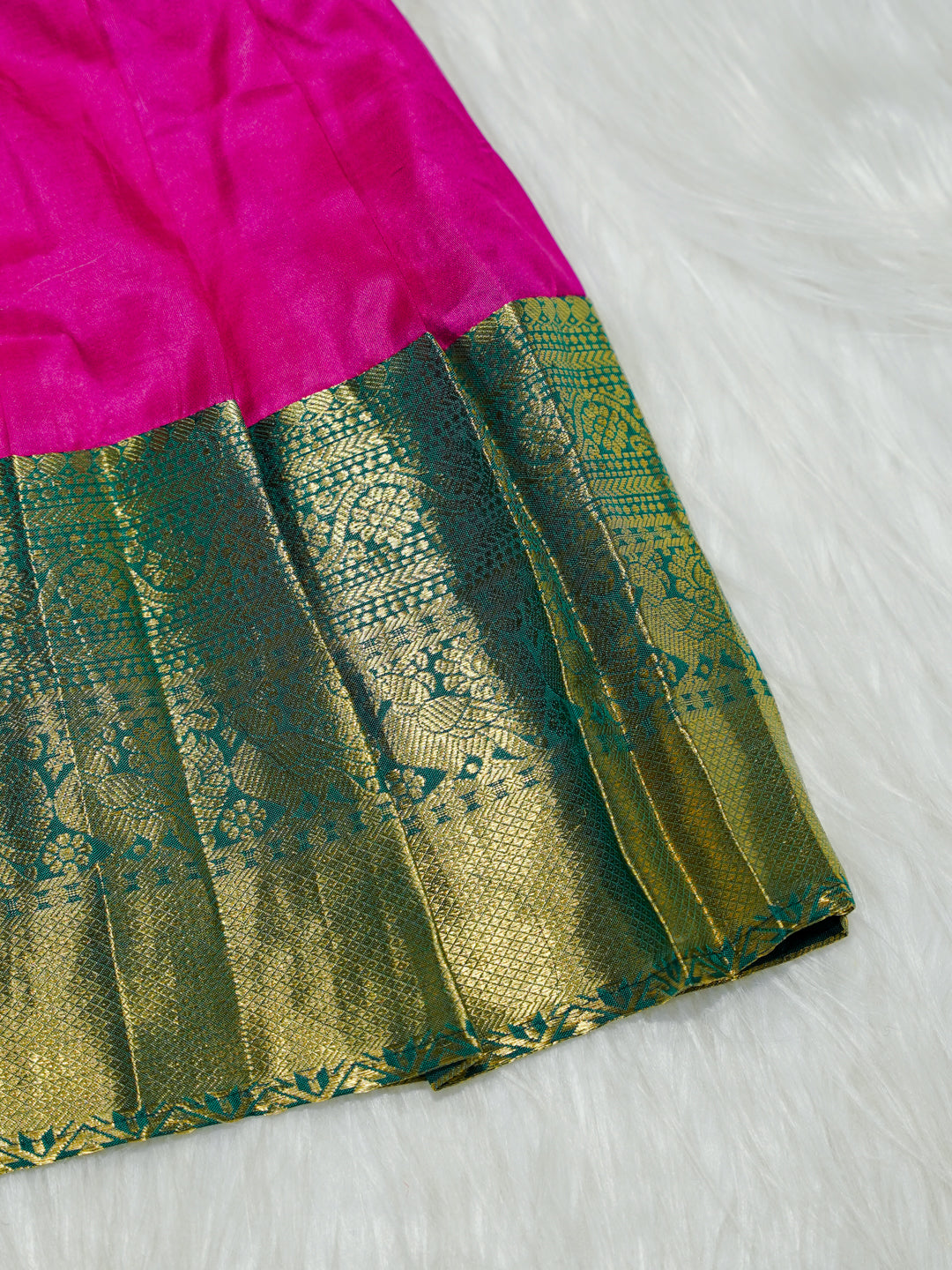 Pink & Green Silk Baby Gown with Zari Border