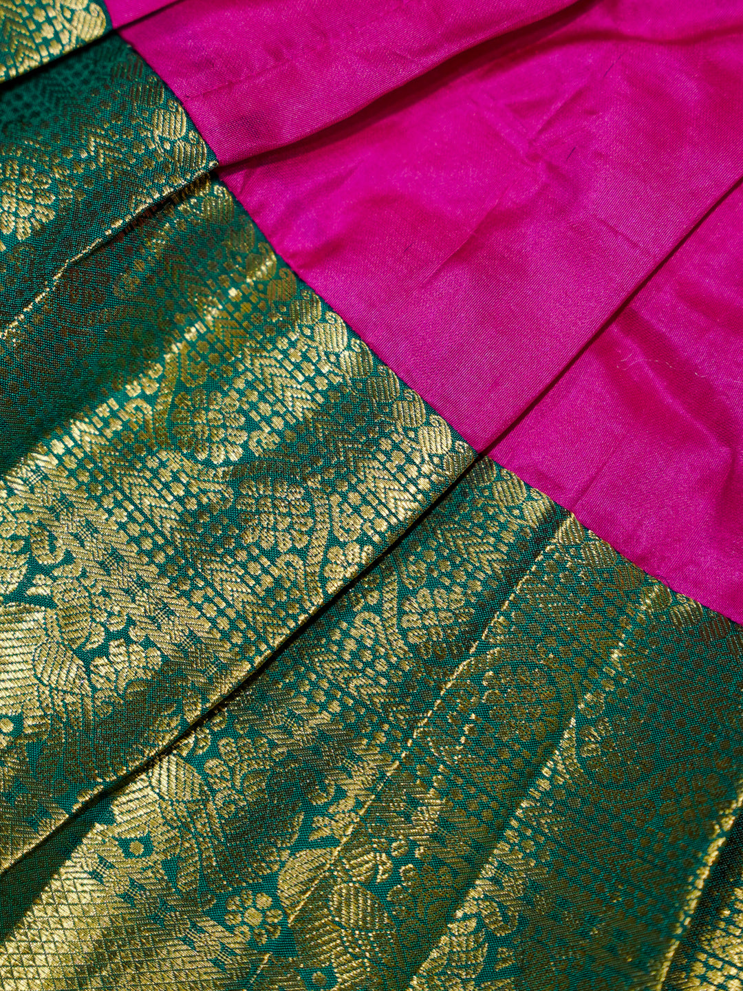 Pink & Green Silk Baby Gown with Zari Border