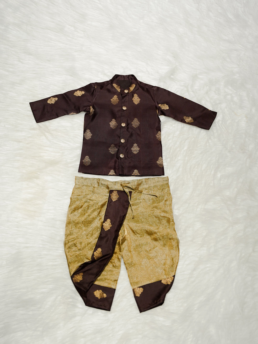 Plum & Gold Silk Kurta Dhoti Set for Boys