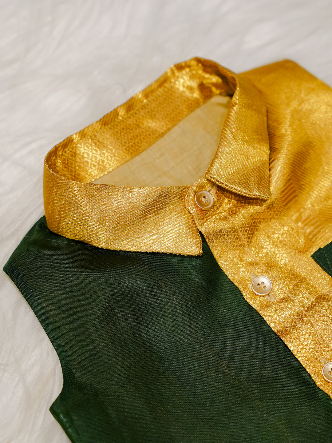 Green Gold Boy Romper with Contrast Panel