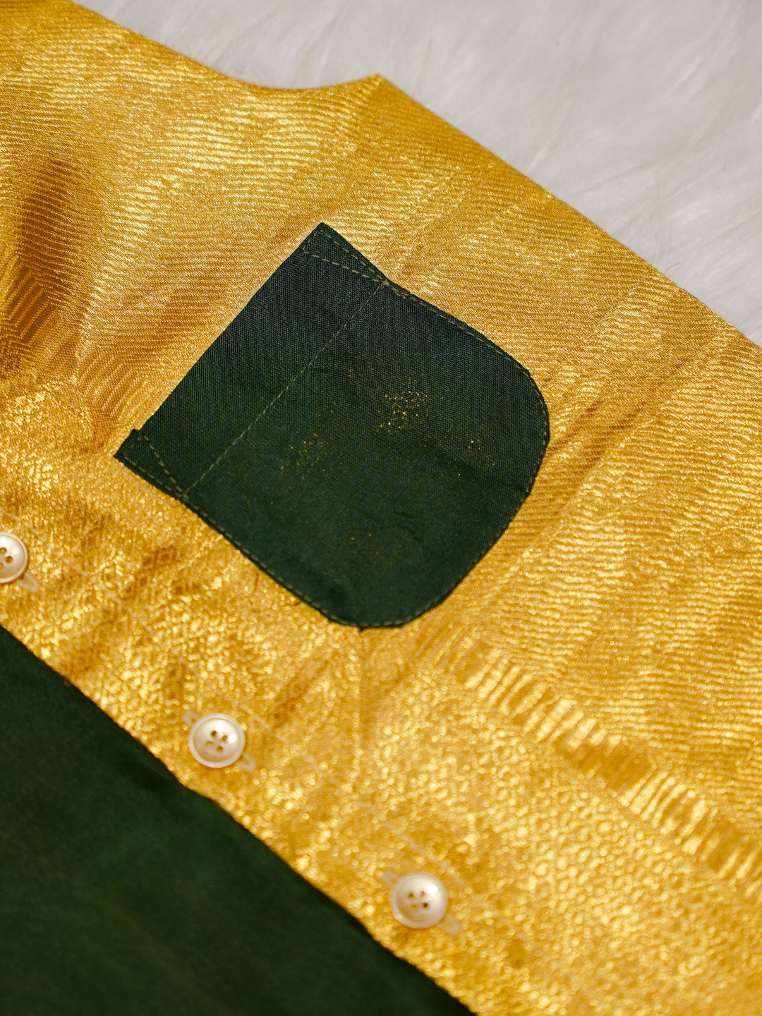 Green Gold Boy Romper with Contrast Panel
