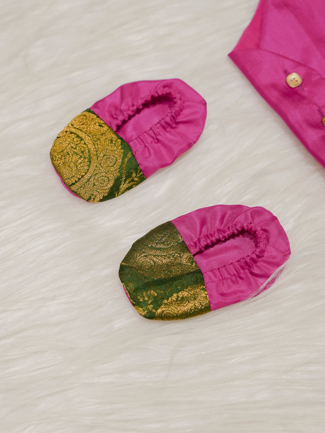 Pink Green Boy Romper with Zari Panel