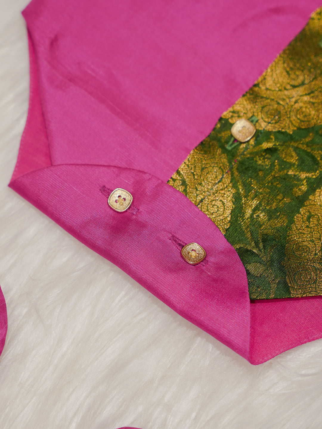 Pink Green Boy Romper with Zari Panel