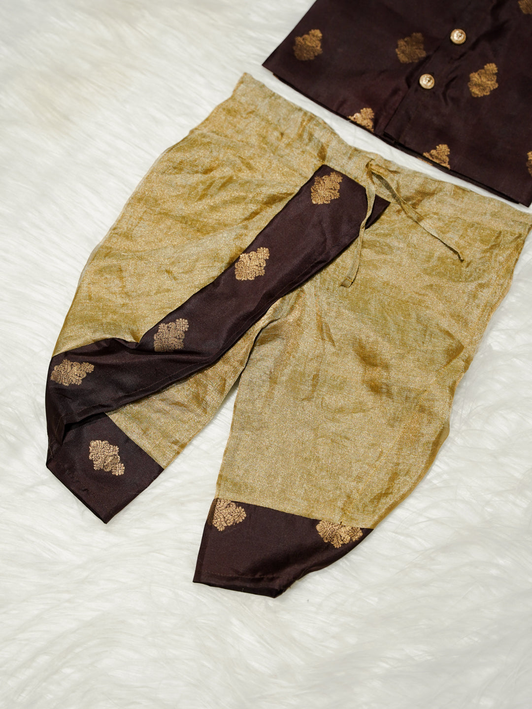 Plum & Gold Silk Kurta Dhoti Set for Boys