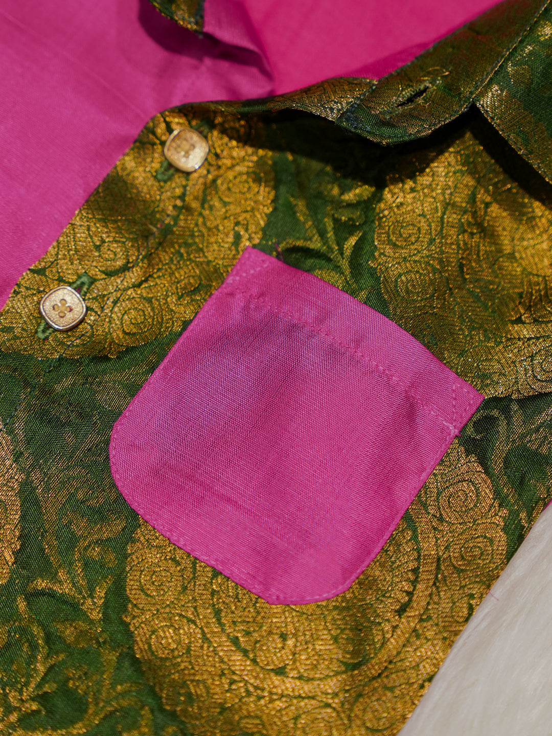 Pink Green Boy Romper with Zari Panel