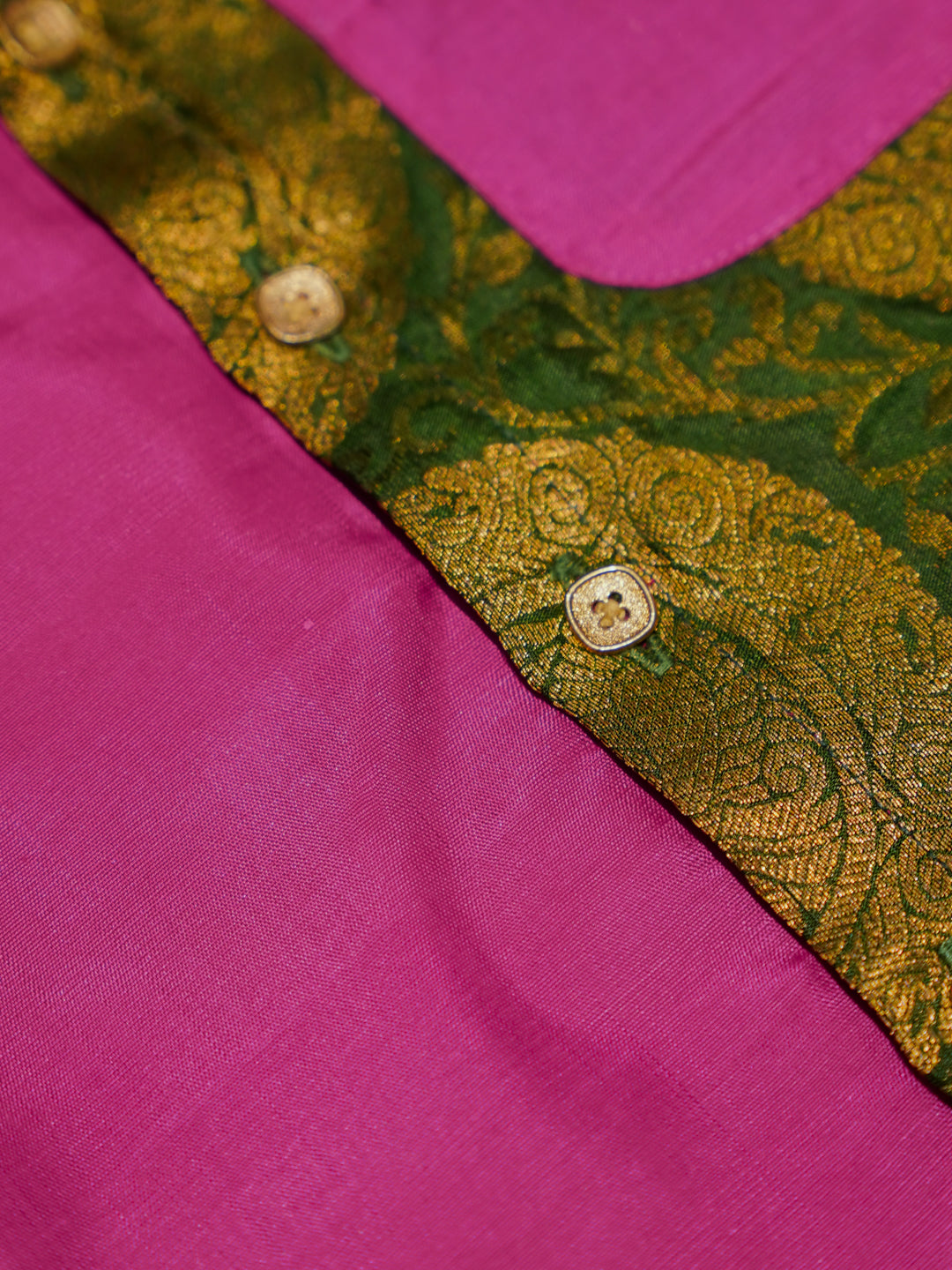 Pink Green Boy Romper with Zari Panel